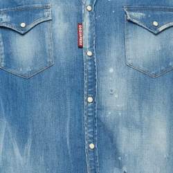 Pre Owned Dsquared2 Blue Ripped Denim Long Sleeve Shirt L