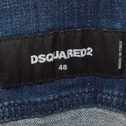 Dsquared2 Navy Blue Polka Dots Leather Trim Denim Jacket M