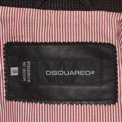 Dsquared2 Black Leather Zipper Front Jacket L