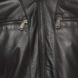 Dsquared2 Black Leather Zipper Front Jacket L