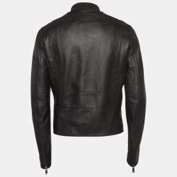Dsquared2 Black Leather Zipper Front Jacket L