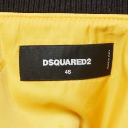 Pre Owned Dsquared2 Black Floral Embroidered Leather and Wool Bomber Jacket S