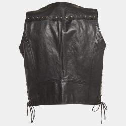 Dsquared2 Black Studded Leather Lace-Up Vest XL