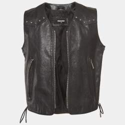 Dsquared2 Black Studded Leather Lace-Up Vest XL