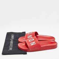 Dsquared Red Rubber Icon Embossed Beach Slides Size 41