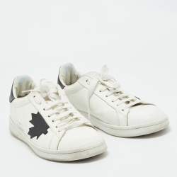 Dsquared2 White/Black Leather Lace Up Sneakers Size 44