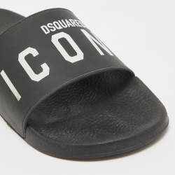 Dsquared2 Black Rubber Slide Sandals Size 44