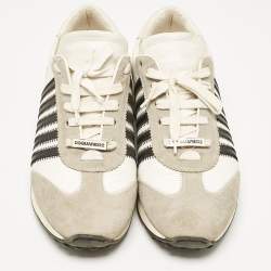Dsquared2 Grey/Black Leather and Suede Lace Up Sneakers Size 46