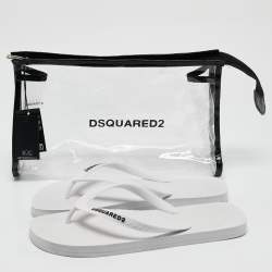 Dsquared2 White Rubber Logo Flip Flops Size 42