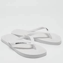 Dsquared2 White Rubber Logo Flip Flops Size 42