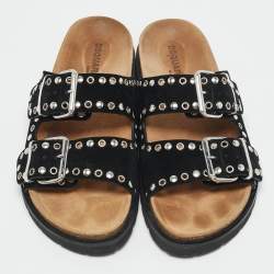 Dsquared2 Black Suede Gothic Grunge Flat Sandals Size 42