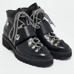 Pre Owned Dsquared2 Black Fabric and Leather Ankle Length Boots Size 44