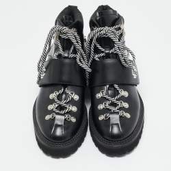 Pre Owned Dsquared2 Black Fabric and Leather Ankle Length Boots Size 44