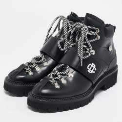 Pre Owned Dsquared2 Black Fabric and Leather Ankle Length Boots Size 44