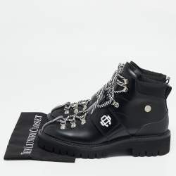 Pre Owned Dsquared2 Black Fabric and Leather Ankle Length Boots Size 44