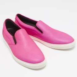 Dsquared2 Neon Pink Leather Slip On Sneakers Size 43