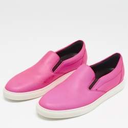 Dsquared2 Neon Pink Leather Slip On Sneakers Size 43