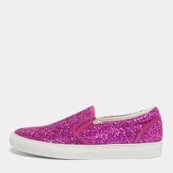 Pre Owned Dsquared2 Pink Glitter Crystal Embellished Slip On Sneakers Size 40