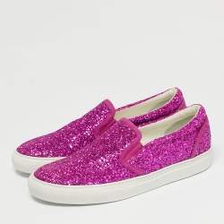 Pre Owned Dsquared2 Pink Glitter Crystal Embellished Slip On Sneakers Size 40