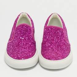 Pre Owned Dsquared2 Pink Glitter Crystal Embellished Slip On Sneakers Size 40