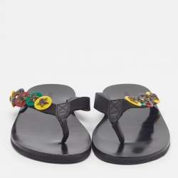 Pre Owned Dsquared2 Size 43.5 Black Leather Thong Slides