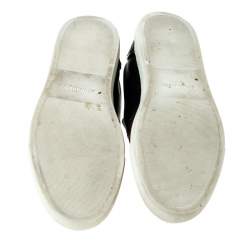 Pre Owned Dsquared2 Black Leather And Brocade Embroidered Fabric Slip On Sneakers Size 40