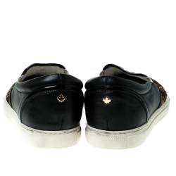 Pre Owned Dsquared2 Black Leather And Brocade Embroidered Fabric Slip On Sneakers Size 40