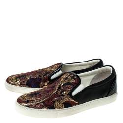 Pre Owned Dsquared2 Black Leather And Brocade Embroidered Fabric Slip On Sneakers Size 40