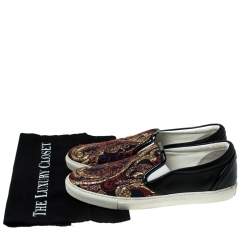 Pre Owned Dsquared2 Black Leather And Brocade Embroidered Fabric Slip On Sneakers Size 40