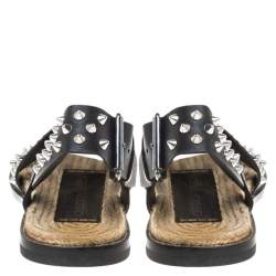Dsquared2 Black Spiked Leather Cross Ankle Strap Espadrille Flats Size 41