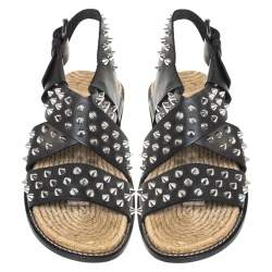 Dsquared2 Black Spiked Leather Cross Ankle Strap Espadrille Flats Size 41