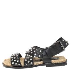 Dsquared2 Black Spiked Leather Cross Ankle Strap Espadrille Flats Size 41