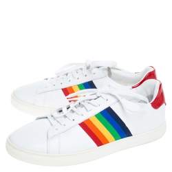 Dsquared2 White Leather And Rainbow Striped Fabric Low Top Sneaker Size 41