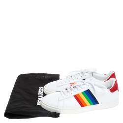 Dsquared2 White Leather And Rainbow Striped Fabric Low Top Sneaker Size 41