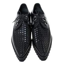 Dsquared2 Black Leather Woven Detail Rockabilly Lace Up Platform Derby Size 43.5