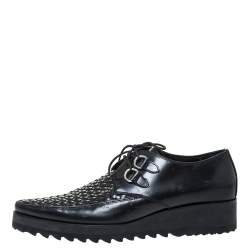 Dsquared2 Black Leather Woven Detail Rockabilly Lace Up Platform Derby Size 43.5
