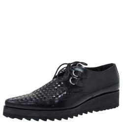 Dsquared2 Black Leather Woven Detail Rockabilly Lace Up Platform Derby Size 43.5