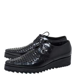Dsquared2 Black Leather Woven Detail Rockabilly Lace Up Platform Derby Size 43.5
