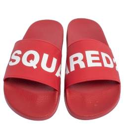 Dsquared2 Red Rubber Dune Logo Pool Slide Sandals Size 43