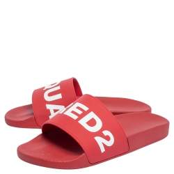 Dsquared2 Red Rubber Dune Logo Pool Slide Sandals Size 43