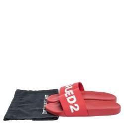 Dsquared2 Red Rubber Dune Logo Pool Slide Sandals Size 43