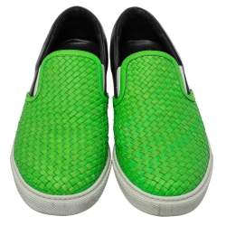 Dsquared2 Green/Black Woven Leather Slip On Sneakers Size 44