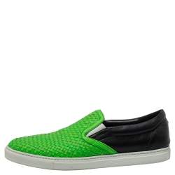 Dsquared2 Green/Black Woven Leather Slip On Sneakers Size 44