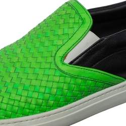 Dsquared2 Green/Black Woven Leather Slip On Sneakers Size 44