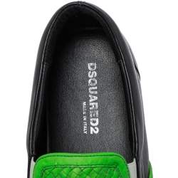 Dsquared2 Green/Black Woven Leather Slip On Sneakers Size 44