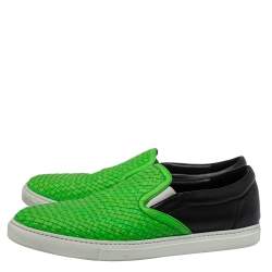 Dsquared2 Green/Black Woven Leather Slip On Sneakers Size 44