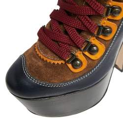 Dsquared2 Brown/Navy Blue Lace Up Ankle Boots Size 36