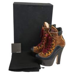 Dsquared2 Brown/Navy Blue Lace Up Ankle Boots Size 36