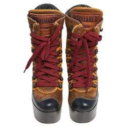 Dsquared2 Brown/Navy Blue Lace Up Ankle Boots Size 36