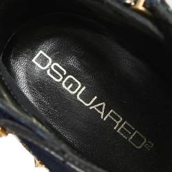Pre Owned DSquared Navy Blue/Black Calf Hair And Leather Booties Size 37